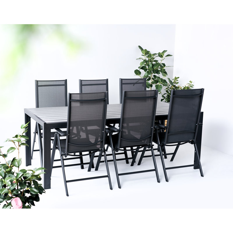 Lubeck 6 - Person Patio Dining Set with Rectangular Table, Grey Oak