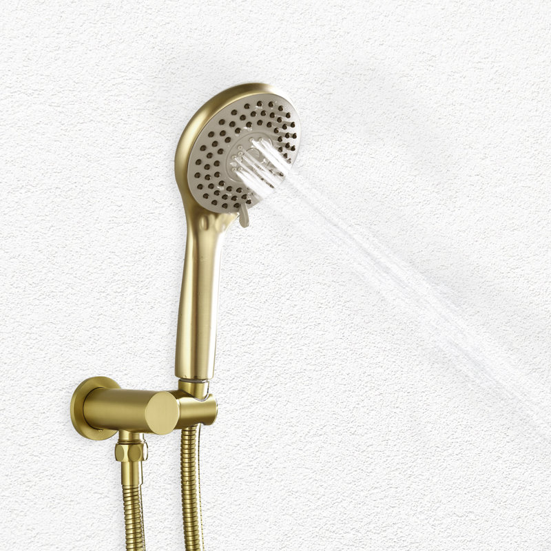 Pomme de douche double pour salle de bain avec valve brute, Or brossé