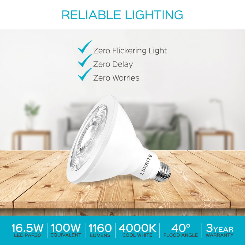 16,5 watts (100 watts équivalents), DEL PAR38, ampoule à intensité variable, culot E26 / moyen (standard), 4 000 K
