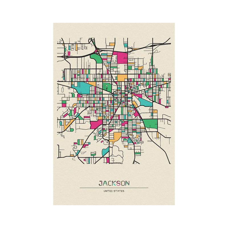 Jackson, Michigan Map by Ayse Deniz Akerman - Wrapped Canvas Gallery-Wrapped Canvas Giclée, 152.5 cm H x 101.5 cm W
