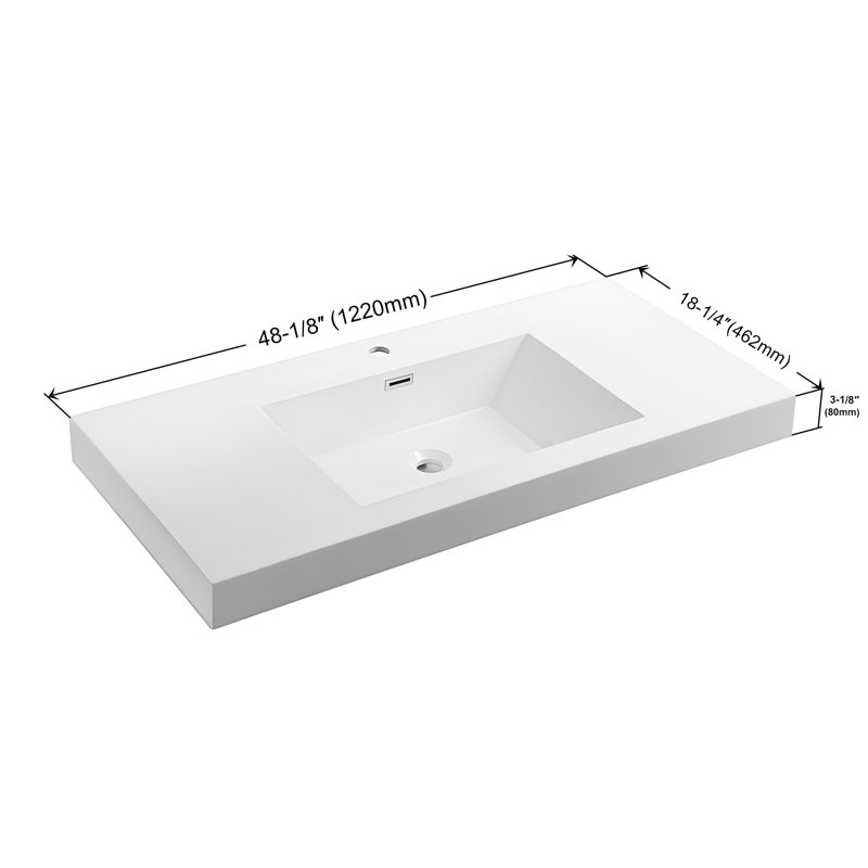 Dowell 48" Rectangular Drop-In Resin Single Bathroom Vanity Sink with Overflow