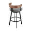 Tabouret de bar rotatif 30 po Idris en fer noir avec finition noyer et similicuir gris rétro