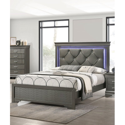 Tête de lit capitonnée en similicuir gris foncé 1pc très grand lit avec meubles de chambre à coucher en bois massif gris
