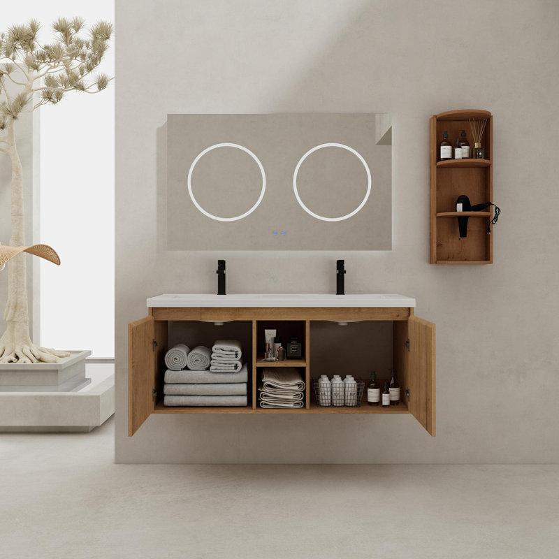 Meuble-lavabo mural 48 po avec lavabo et armoires latérales
