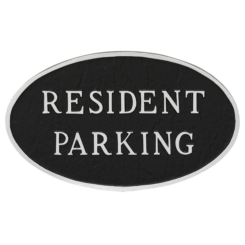 Petite plaque de déclaration de stationnement ovale 6 po x 10 po - noir / argent, Noir / argenté