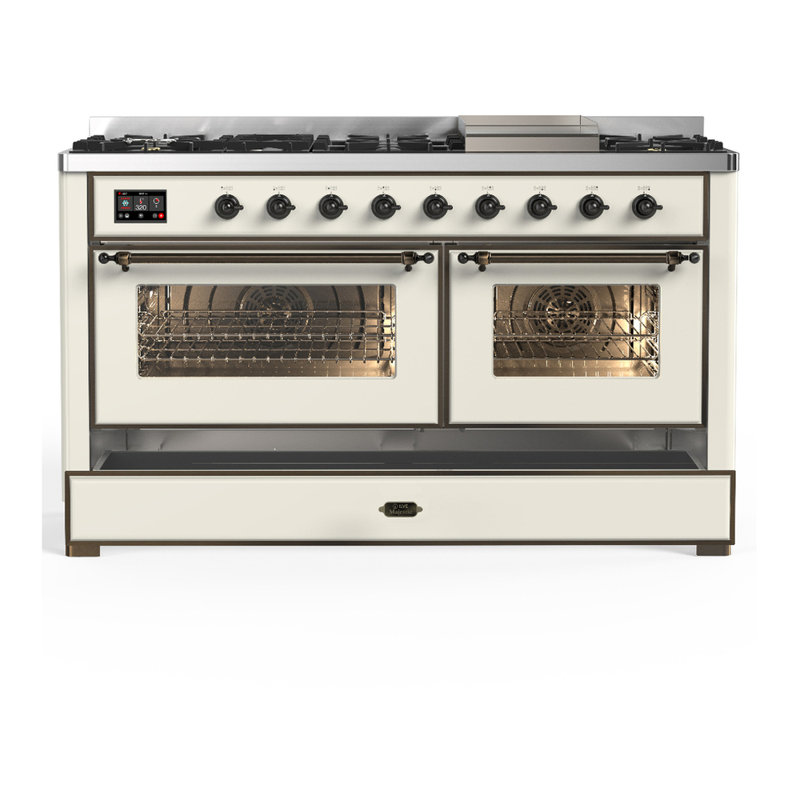 Majestic III Series 60 Inch Dual Fuel Range with 7 Sealed Burners, Griddle, in Blue Grey (Liquid Propane, Burnished Trim)
