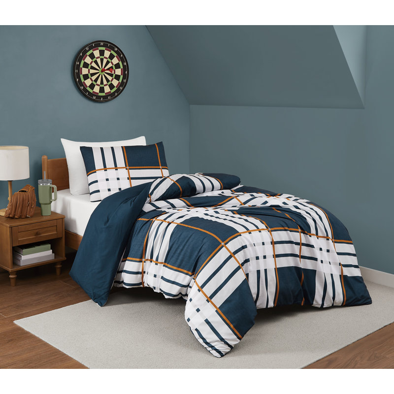 Ensemble de housse de couette en microfibre à carreaux vraiment doux Henry, Housse de couette simple TG et 1 taie décorative