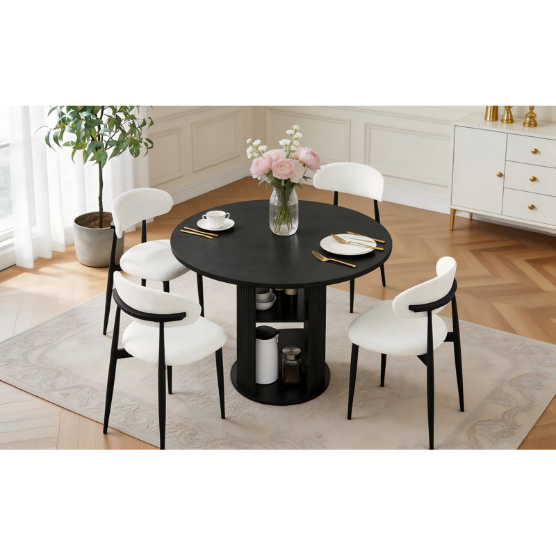 Ensemble de 2 chaises de salle à manger modernes avec dossier incurvé et assise rembourrée, chaises d'appoint blanches et noires recouvertes de tissu avec pieds en métal robustes – Sièges polyvalents pour la cuisine, la salle à manger et le restaurant