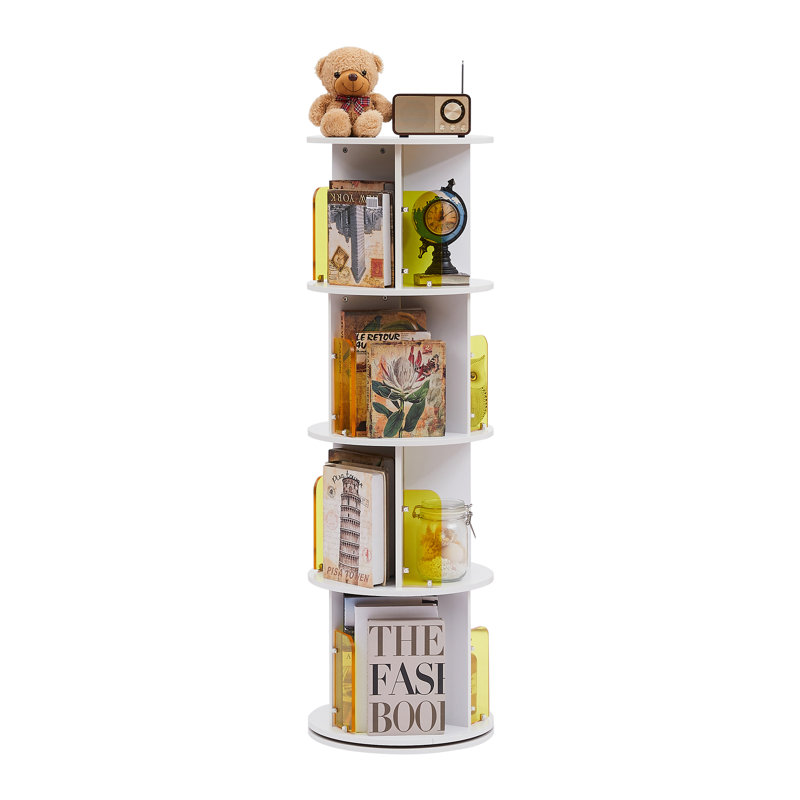 Jadeyn Rotating Bookshelf 4 Tier 360° Revolving Floor Standing Bookcase Corner Organizer Display, White