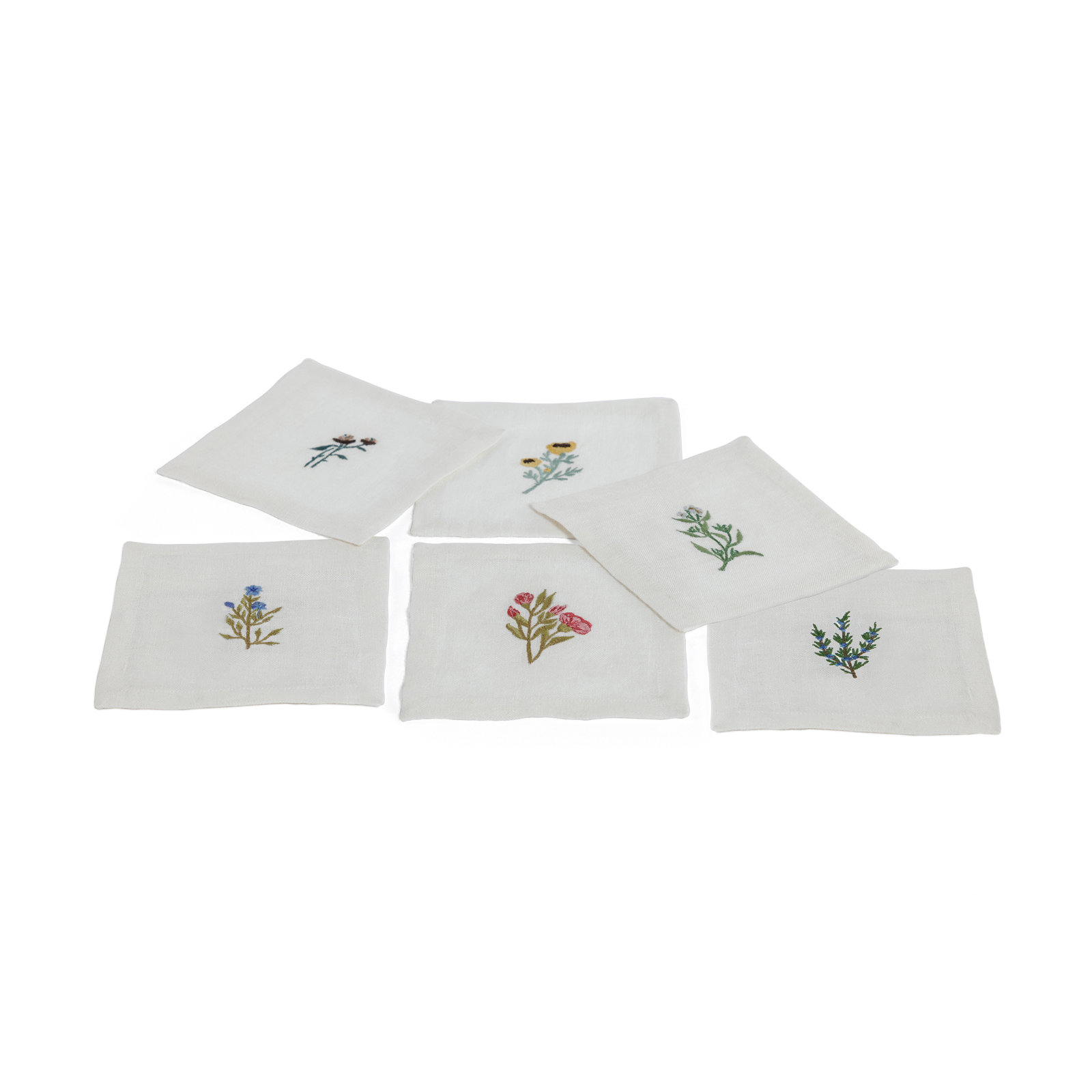 Embroidered Linen Cocktail Napkins, Set of 6