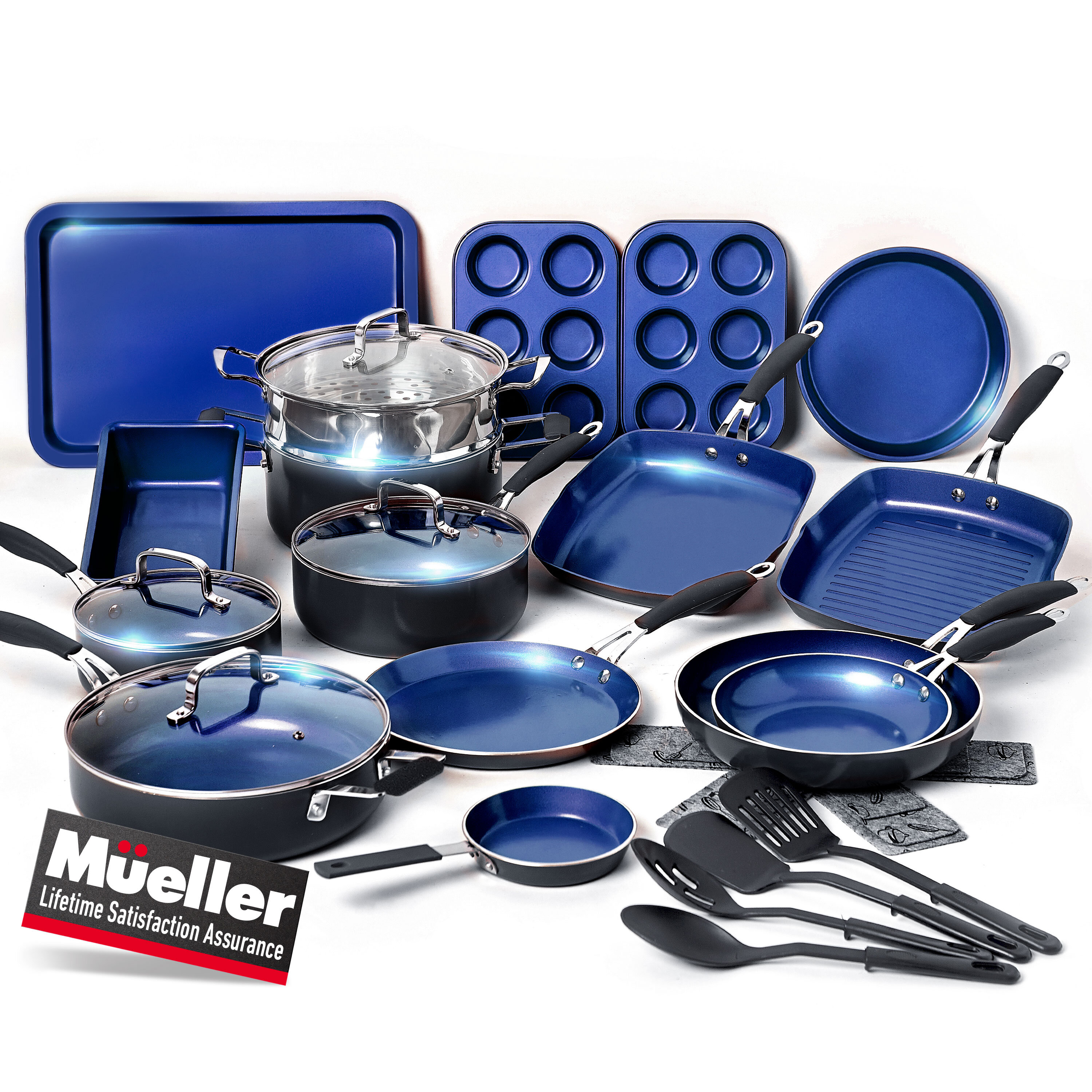 Mueller 24 - Piece Non-Stick Aluminum Cookware Set & Reviews