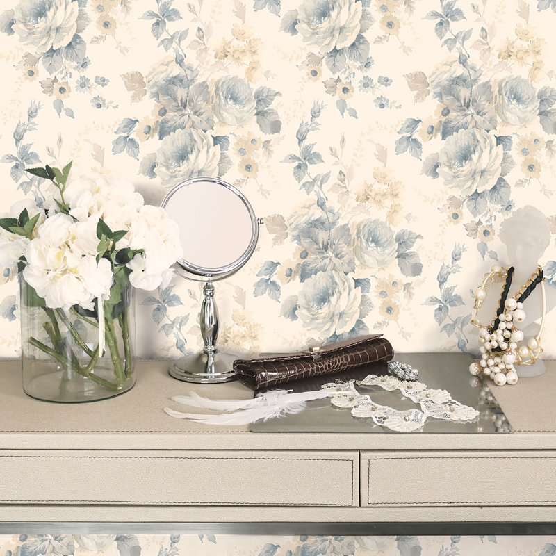 Sarahi 10m x 53cm Matte Wallpaper Roll, Cream/Blue