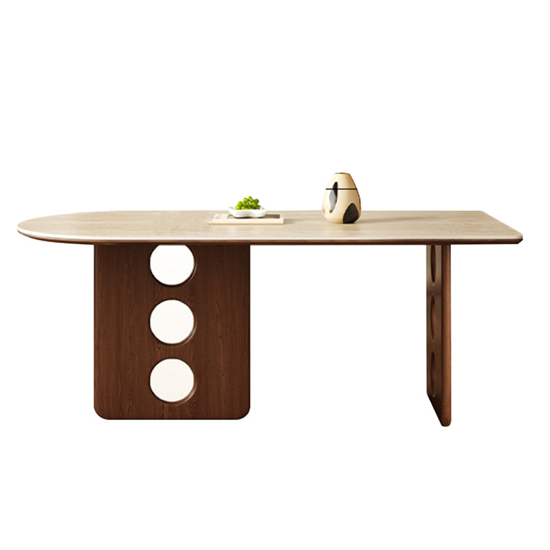 Table de table en pierre frittée avec base en bois de frêne massif, table de salle à manger ronde résistante à la chaleur et aux égratignures