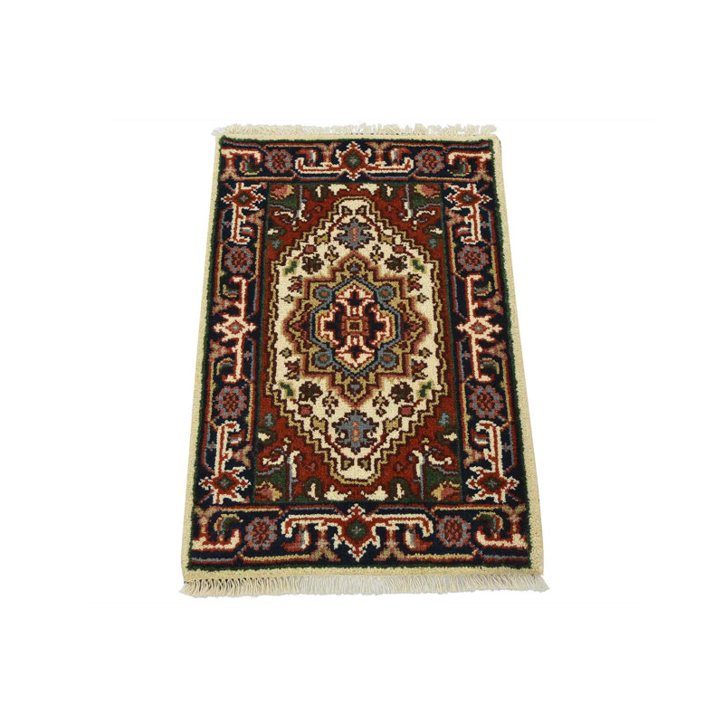 Tapis oriental traditionnel en laine noué à la main 2 pi x 3 pi 1 po Heriz Heriz