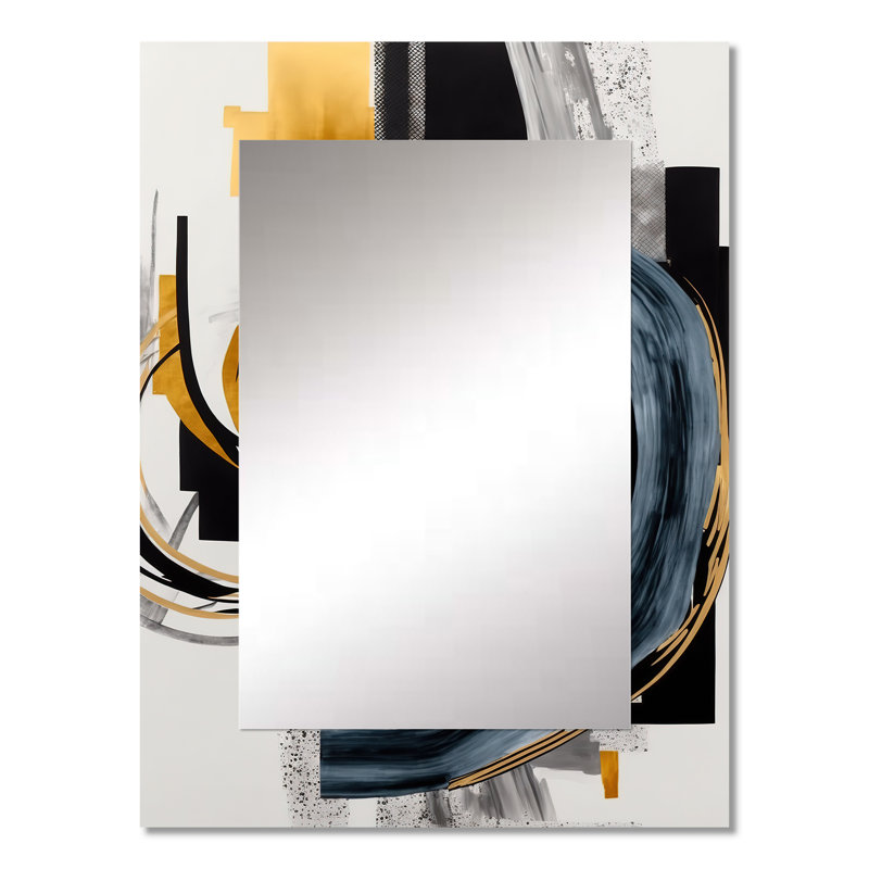Glam Gold And Black Expression II - Abstract Spirals Large Mirror, Black Unique Wall Mirror Decor, Printed Metal Art