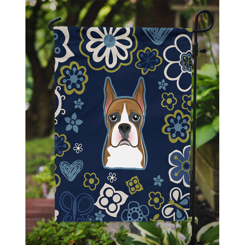 Terrier en fleurs à 2 côtés en polyester 15 x 11,5 po drapeau de jardin, Boxer (bleu)