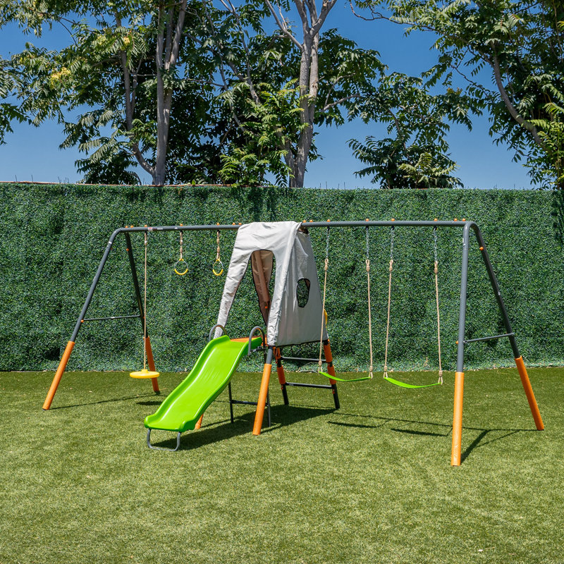 Ensemble de balançoire en métal avec balançoire debout et anneaux de gymnastique Jungle Warrior