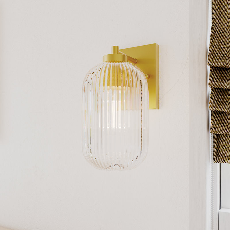 Brass Wall Light with Ribbed Glass Shade