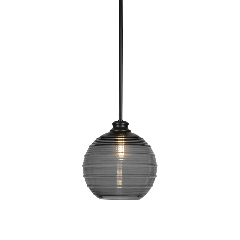 Luminaire suspendu avec tige 1 lumière Malena, H 10,5 po x l 10 po x P 10 po, Noir, Noir mat