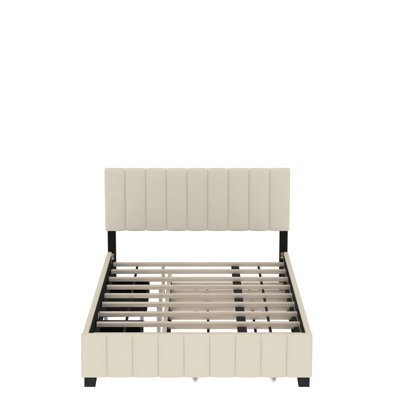 Grand lit plateforme capitonné avec rangement et matelas