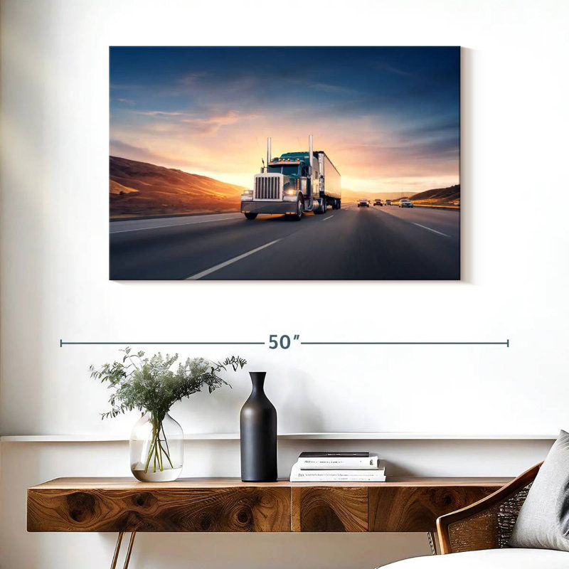 Camion excès de vitesse Mehar au coucher du soleil, H 26 po x l 39 po