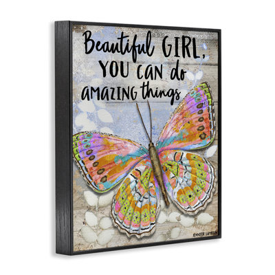 «Beautiful Girl & Butterfly», art de la giclée encadrée par Jennifer Lambein