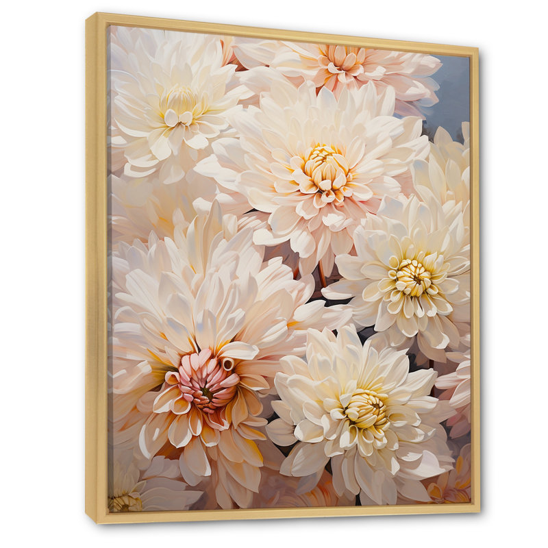 «Beige Chrysanthemums Dream Collage», reproduction sur toile, Cadre naturel flottant, H 40 po x l 30 po x P 1,5 po