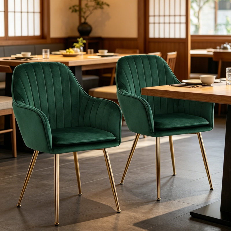 46cm H Velvet Upholstered Upholstered Back Side Chair in Green