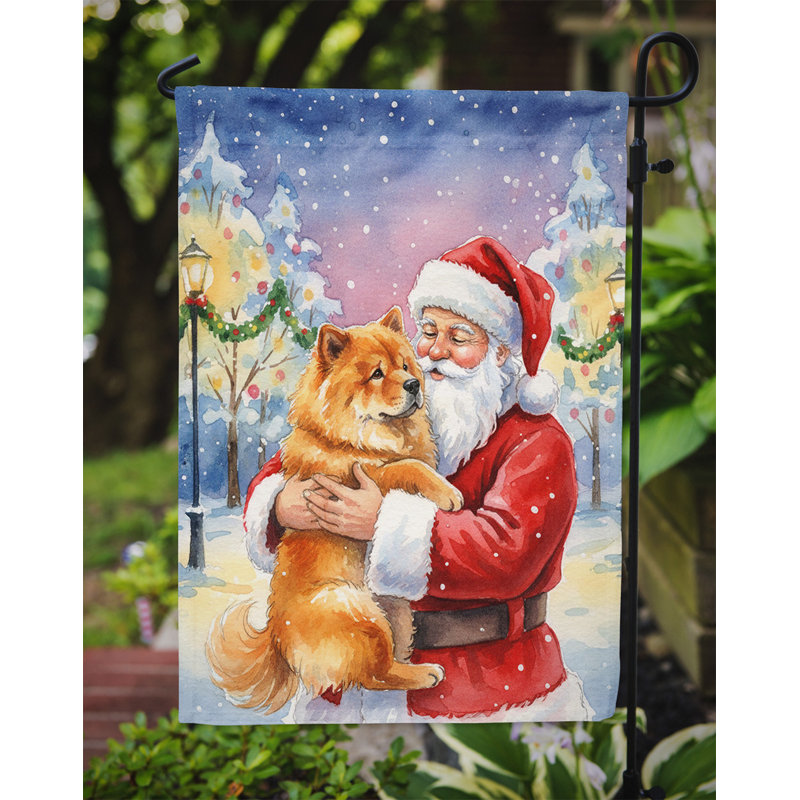 Chow-chow avec drapeau du jardin du père Noël, Taille du jardin, Chow-chow
