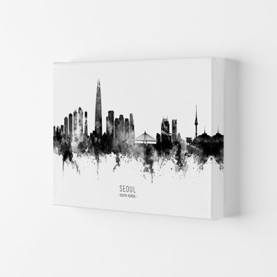 Seoul South Korea Skyline Black White City Name by Michael Tompsett - 1 Piece Wall Art