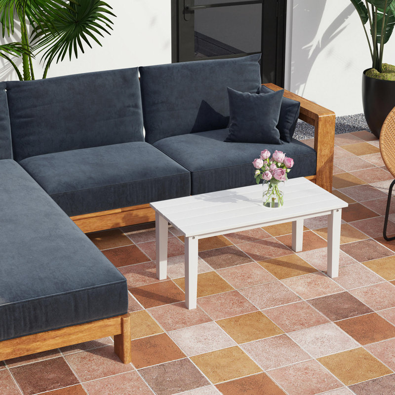 HDPE Outdoor Coffee Table, All-Weather Rectangle Patio Coffee Table, Plastic Outdoor Patio Table with Slatted Tabletop for Garden, Balcony, Backyard, Gray