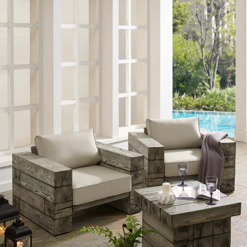 Manteo Rustic Coastal Outdoor Patio Lounge Armchair Set Of 2 In Light Grey Beige