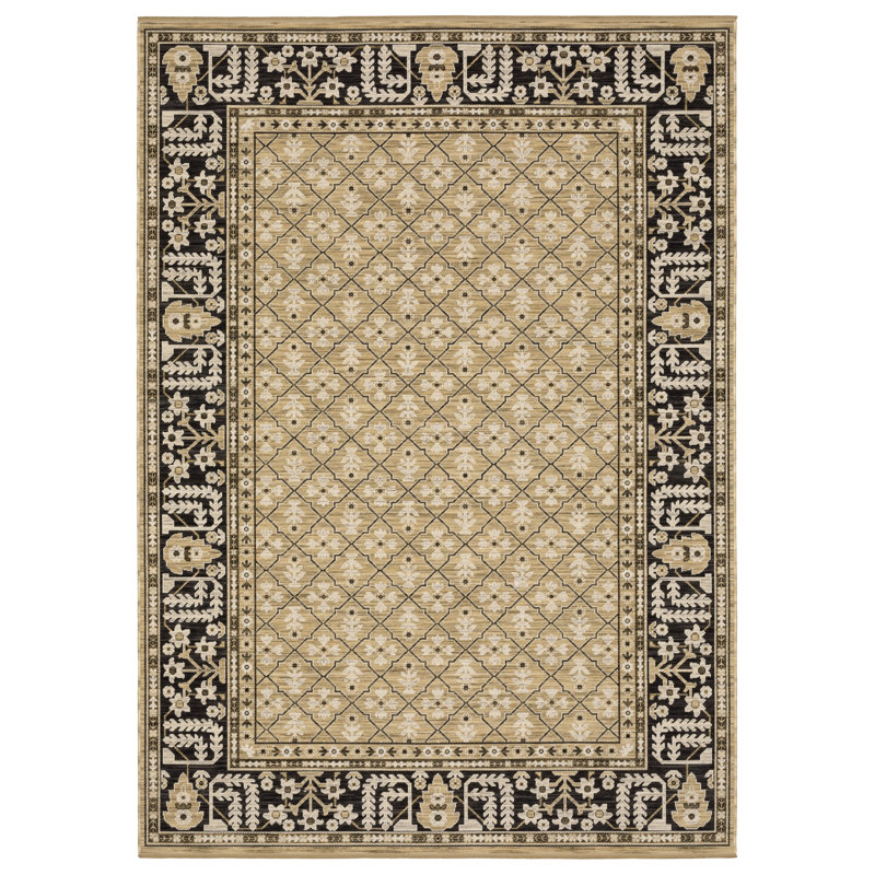 Kuester Vintage Traditional Tan/ Charcoal Wool Blend Area Rug, Rectangle 7'10" x 10'10"