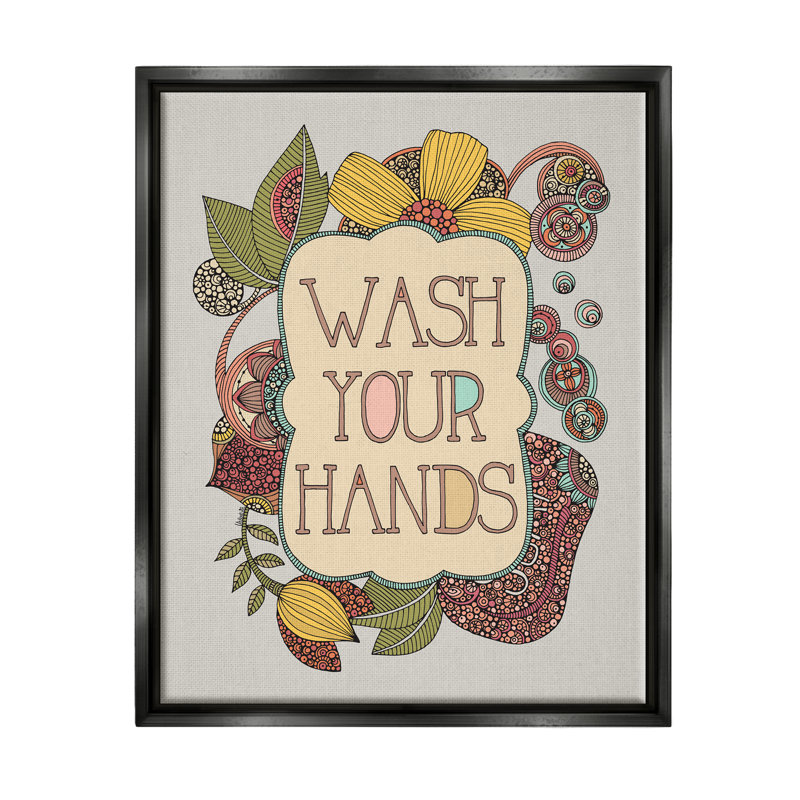 «Wash Your Hands Bathroom Sign» par Valentina Harper - cadre flottant, impression, H 21 po x l 17 po x P 1,5 po