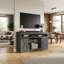 Meuble télé de style ferme de 58 po avec portes coulissantes de style grange et rangement, pour téléviseurs de 65 po et plus - Gris foncé