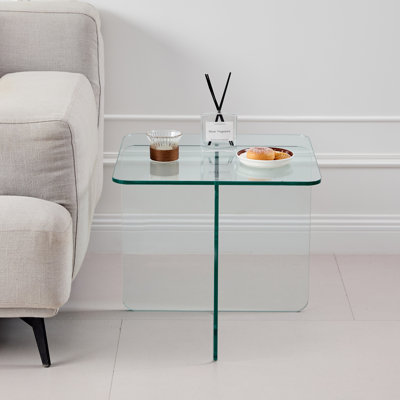 Table de bout polyvalente en verre trempé, petite table de thé pour l'intérieur et l'extérieur, durable et facile à nettoyer