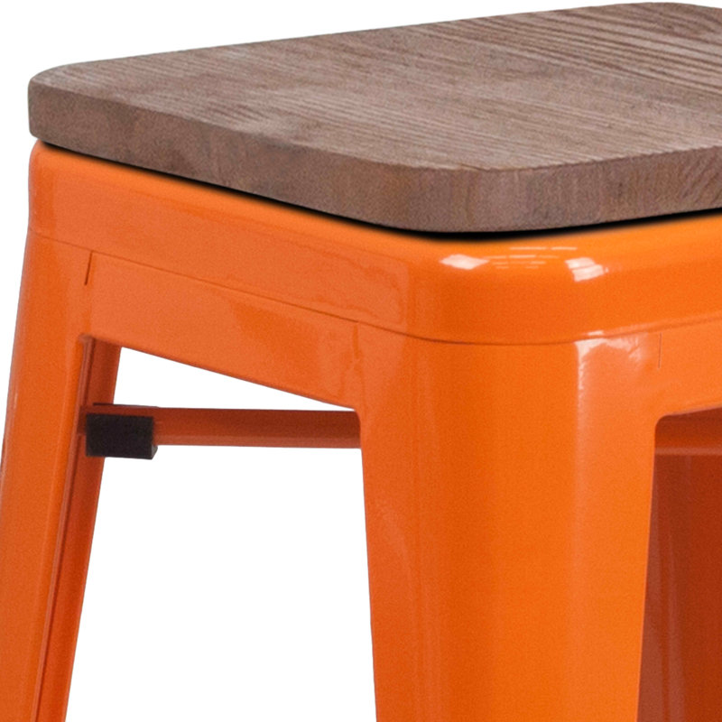 Tabouret de bar en métal sans dossier de 30 po de hauteur avec siège carré en bois Margherite, Orange, 30"