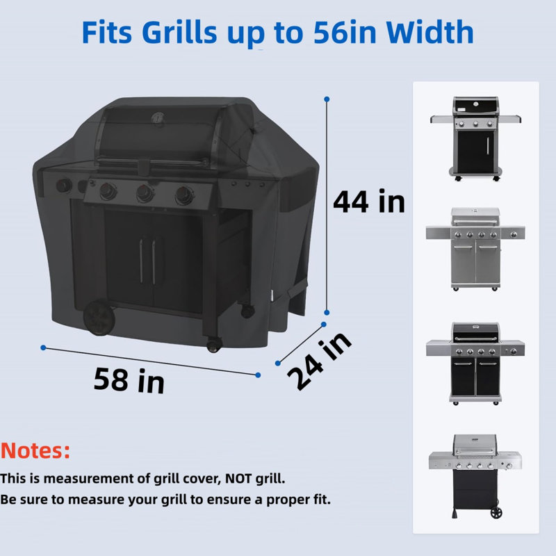 420D PU-Coated Black Grill Cover | Waterproof BBQ Protector with Handles & Velcro - 58"x24"x44"