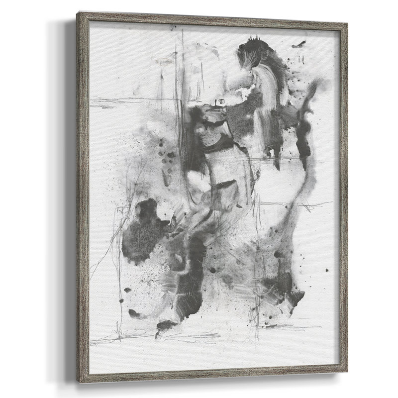 Graphite abstrait I, reproduction encadrée - bois massif, H 15 po x l 12 po