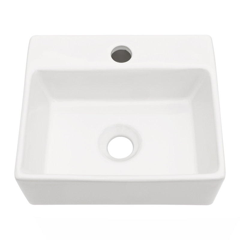 Lavabo de salle de bain mural rectangulaire en céramique 13,6 x 11,6 pouces avec trou de robinet simple (n'inclut que le lavabo de salle de bain)