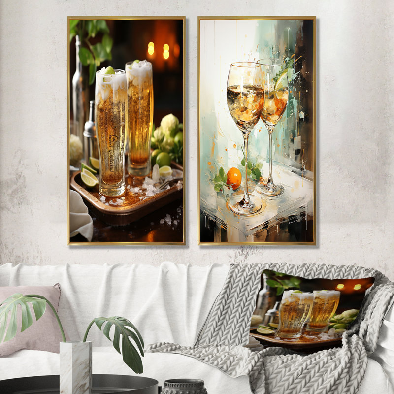 Sudsy Abstraction Beer - ensemble d'art mural sur toile 2 pièces, Encadrement doré, H 40 po x l 41 po