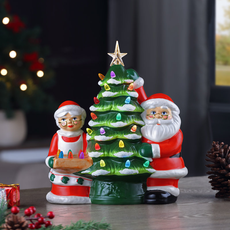 Arbre en céramique 12 "Père Noël et Mme Claus, Blanc