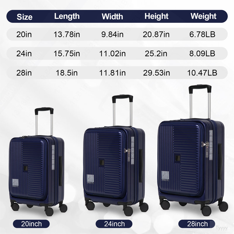Luggage,With Front Opening,TSA Approved Lock,Hardshell Suitcase,Blue