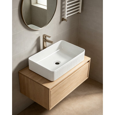 Vessel Sink Rectangular Above Counter White Porcelain Ceramic Modern Bathroom Vanity Sink Rectangle Art Basin