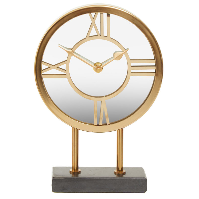 Mateo Roman Numeral Metal Mechanical Tabletop Clock, Gold