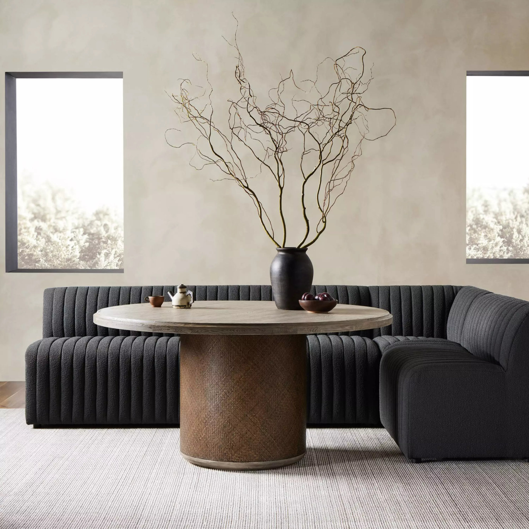 Brandt Modular Upholstered L-Sectional, 31.5" H x 110" W x 66.5" D, Charcoal Polyester