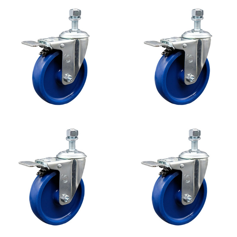 Ensemble de roulettes à tige filetée en polyuréthane solide de 5 po à filetage total 12 mm