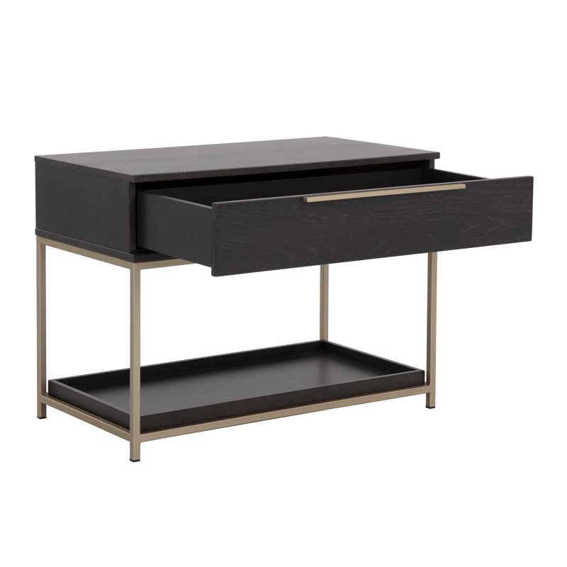 Mitrea 1 - Drawer Nightstand, Charcoal Gray/Gold