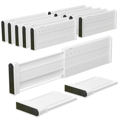 10 Pack Drawer Divider, 4" High, 11-17" Adjustable Drawer Dividers, Non-Slip Expandable Dresser Organizer for Baby Clothes, Bathroom, Bedroom, Kitchen and Office Storage, 10 Pack, White