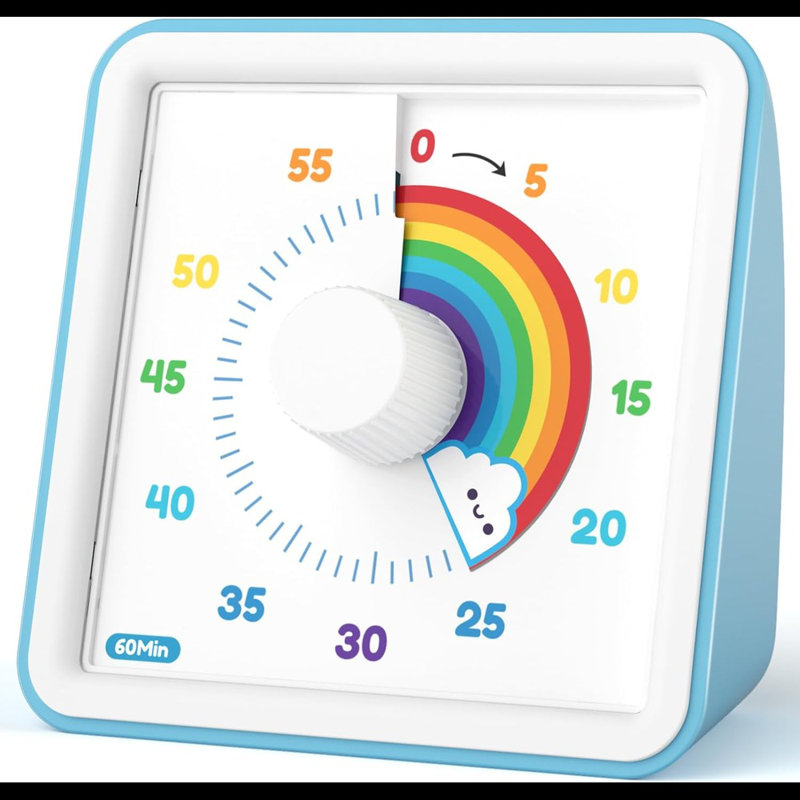 LIORQUE 60 Minute Visual Timer For Kids, Visual Countdown Timer For Classroom Office Kitchen With 'Rainbow' Pattern Design, Pomodoro Timer With Silent Operation (Batteries Included)